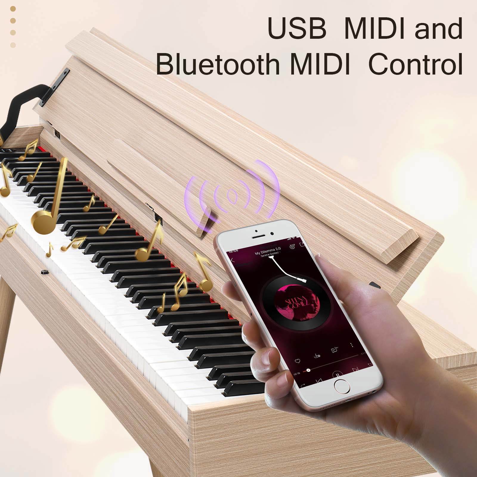 Glarry 88 Key Full Weighted Digital Piano, Desk Vanity Piano with Metal Stand, Audio and MIDI Bluetooth, Triple Pedals, Headphone for Begnner All Level, Beige