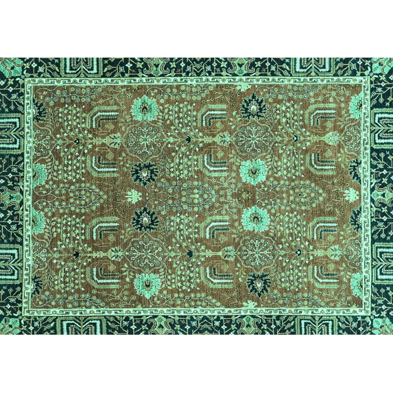 Ahgly Company Indoor Rectangle Oriental Turquoise Blue Traditional Area Rugs, 7' x 9'