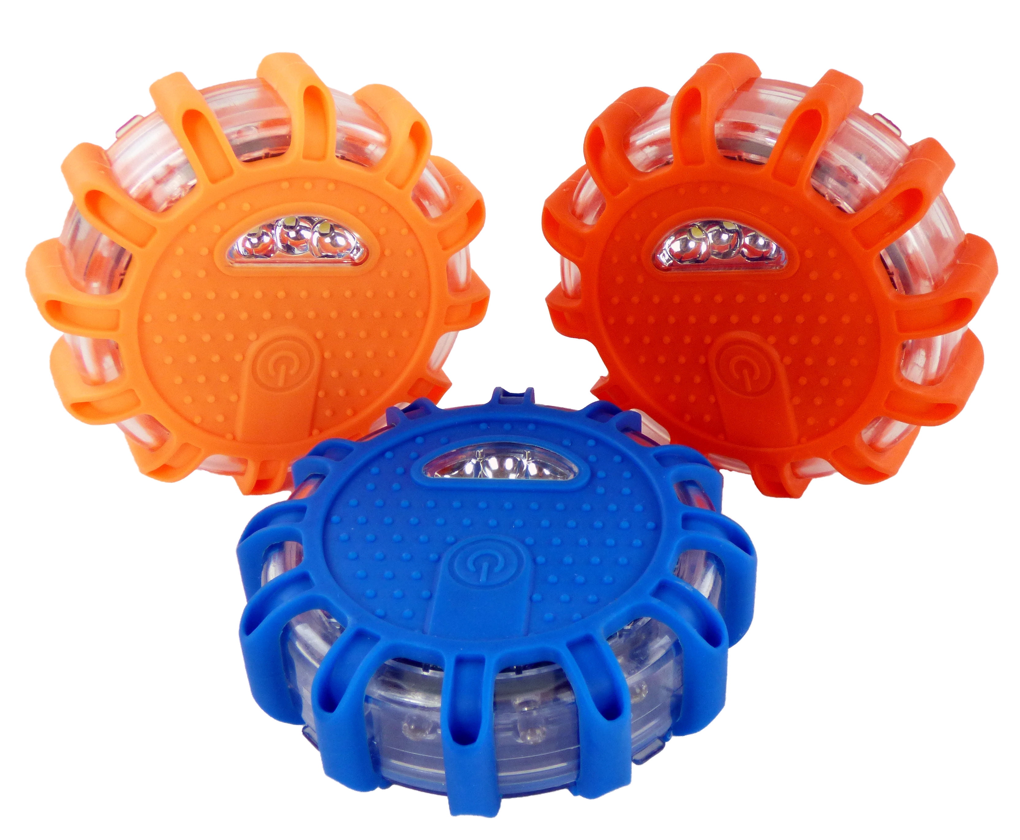 LED Roadside Emergency Flare Lights 4pc Orange - Portable Magnetic Safety Disc Beacon Flashing Kit for Cars Trucks Boats - 9 Flash Modes w/ Hook - Perfect for Roadside Warning