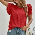 thumbnail image 4 of POTETI Womens Tops Red Short Sleeves Crew Neck Solid Color Loose Tops Blouse Knitted Sweater, 4 of 8