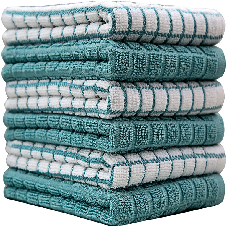 Premium Kitchen Towels (16”x 28”, 6 Pack) – Large Cotton Kitchen Hand Towels  – Chef Weave Design – 380 GSM Highly Absorbent Tea Towels Set With Hanging  Loop – Aqua 