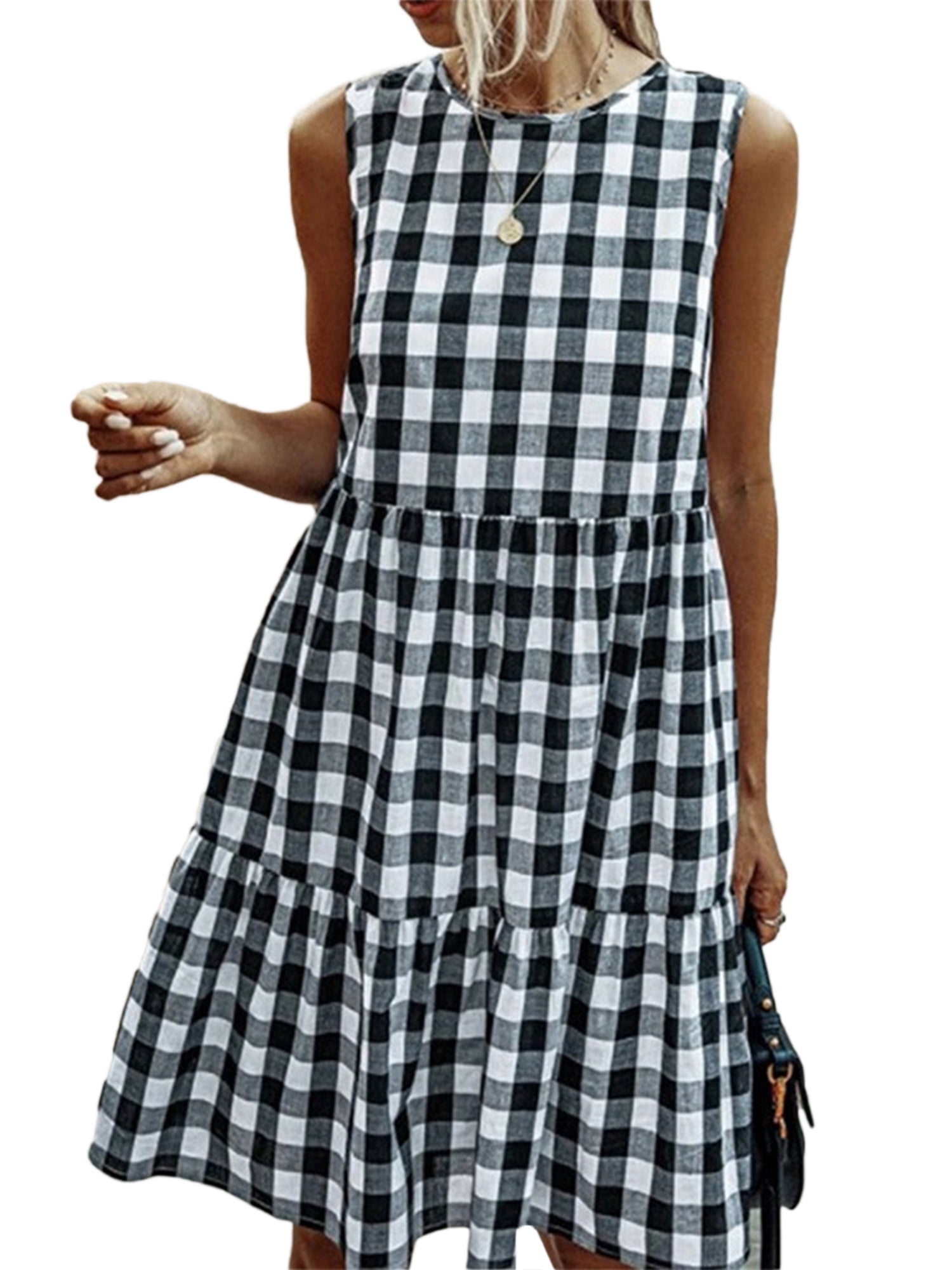 black and white plaid women's dress