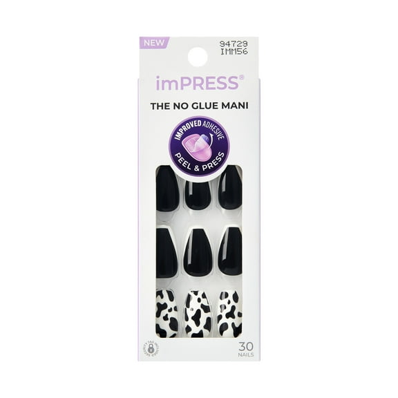 imPRESS Medium Press On Nails, 'Like A Star', Black, Medium Coffin, 30 Count