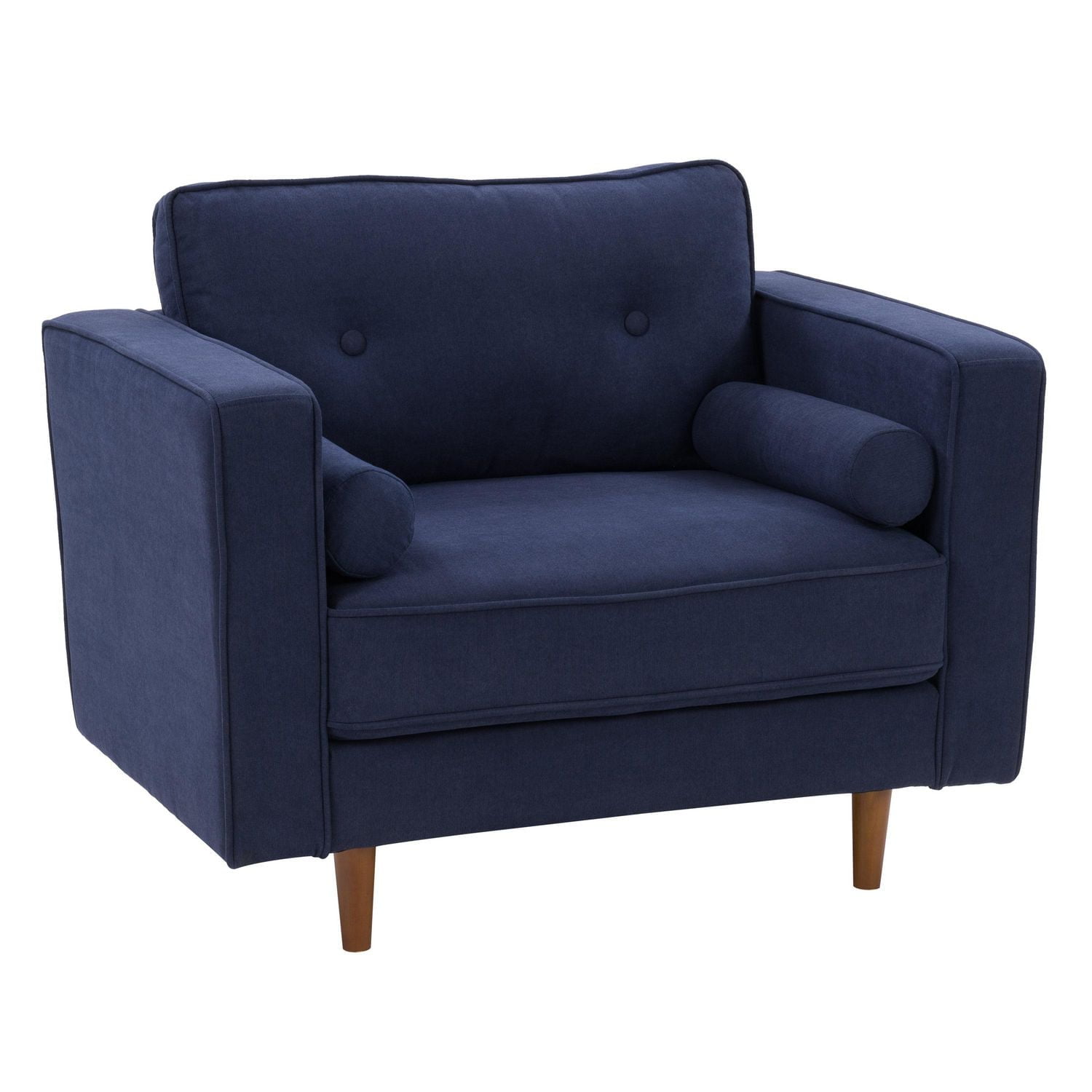 CorLiving Mulberry Mid-Century Comfy Wide Indoor Armchair with 2 Bolster Cushions and Wood Legs
