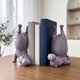 thumbnail image 4 of Yoga Hippo Bookends, Heavy Resin Animal Book Holders, Creative Yoga Hippo Statue, Three Colors (Purple), 2 Pcs, 4 of 5