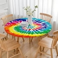 thumbnail image 3 of Colorful Tie Dye Pattern Round Fitted Tablecloth with Elastic Edge,Dining Table Cover Waterproof,Outdoor Round Tablecloth for Camping,Dining,Indoor and Outdoor, 3 of 7