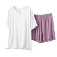 thumbnail image 2 of Women Pajama Sets Pajama Sets Women's V-Neck Loose Solid Color T-Shirt Loose Shorts Home Wear Two-Piece Pajama Sets Purple Xl, 2 of 3