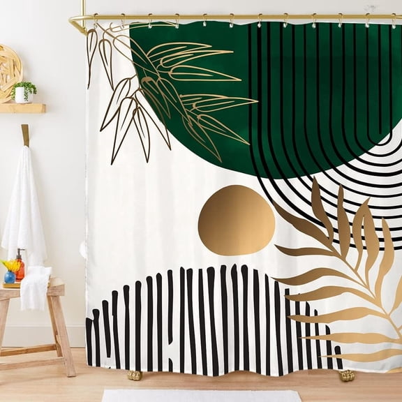 Abstract Leaves Shower Curtain Set 71Wx71H Inches Emerald Green Modern Tropical Mid Century Simple Minimalist Chic Boho Polyester Waterproof Cloth Bathroom Curtain with 12 Hooks
