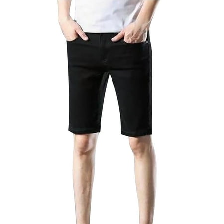 Black Mens Workout Shorts Summer Solid Color Denim Shorts Korean Version Of The Trend Medium Pants Five Point Pants Suit Shorts Cargo Pants Pocket Pants Men's Pants Size 27