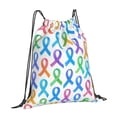 thumbnail image 3 of Leisure Draw String Mouth Backpack 16 X 14 Woven Band Durable Not Easy To Fall Off In Travel Portable Draw String Design Cancer Awareness Ribbon Pattern - Ombré Flow, 3 of 8