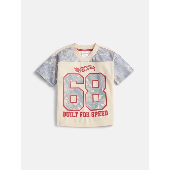 Hot Wheels Toddler Boys Mesh V Neck Graphic Jersey with Short Sleeves, Sizes 12M-5T