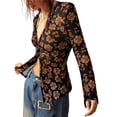 thumbnail image 2 of Camisas Abotonadas para Mujer, Estilo Boho, con Cuello en V, Larga, Fruncidas, de , Ajustadas, con Estampado Floral Negro S, 2 of 9