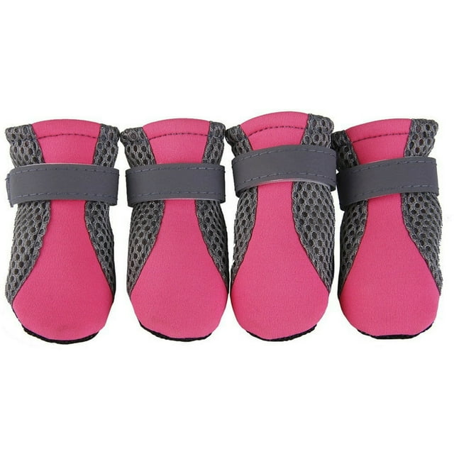 4 Pcs Chaussures pour Chien Antidérapantes Semelle Souple Maille Respirante Sangles Réglables Bottes