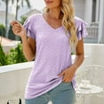thumbnail image 4 of qolati Womens Summer Tops Dressy Trendy V Neck Ruffle Sleeve Eyelet Shirts 2024 Loose Fit Casual Cute Basic Tee Blouses, 4 of 6