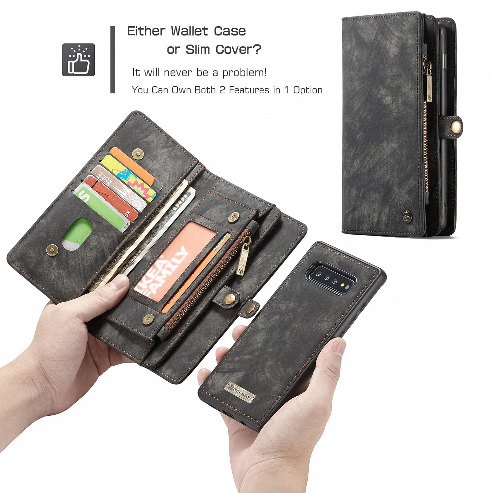 Samsung Galaxy S10 Plus Wallet Case - Dteck Premium Leather Zipper Purse Detachable Magnetic Flip Case S10 Plus Shockproof Cell Phone Case with Credit Card Slots, Black