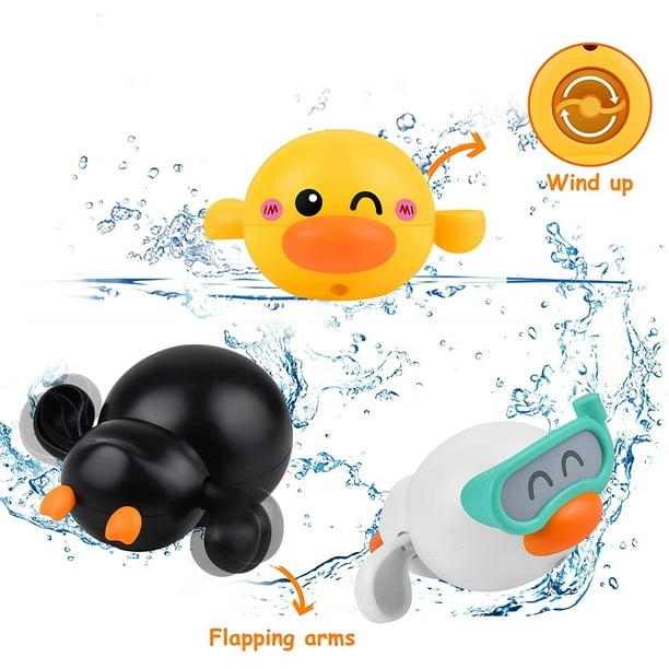 Baby Bath Toys Floating Wind-up Ducks Swimming Pool Games Water Play Set  Gift for Bathtub Shower Beach Infant Toddlers Kids Boys Girls Age 1 2 3 4 5  6 Years Old (3 Ducks& 1 Net) 