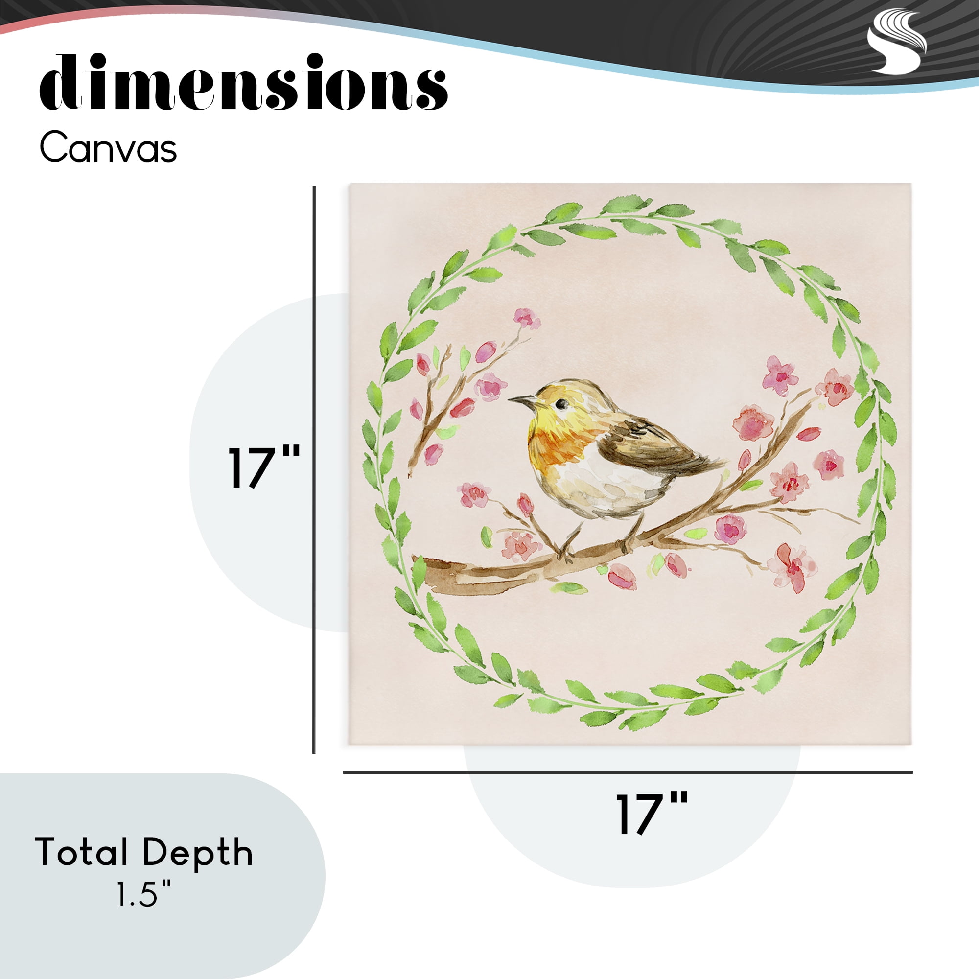 Spring Wreaths Bird Canvas Wall Art, design by Elena Fay