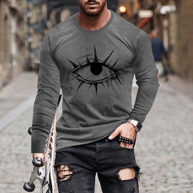 Blusas y camisas de manga larga con cuello redondo para hombre, moda informal, estampado, deportivas, de manga larga, cuello redondo, blusas, camisas para hombre, blusa de poliéster