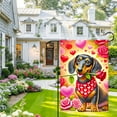 thumbnail image 3 of 1 piece, Valentine's Day Double-sided Garden Flag - 2D flat cute Dachshund pattern design, courtyard sign, perfect for courtyard, lawn and outdoor decoration, garden decoration, party decoration item, 3 of 9