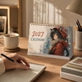thumbnail image 7 of 2027 Desk Calendar, 8.27 x 5.51 In Large Spiral Bound Monthly Planner with Red Hood Cat Girl Art for Home Office Decor, 7 of 7