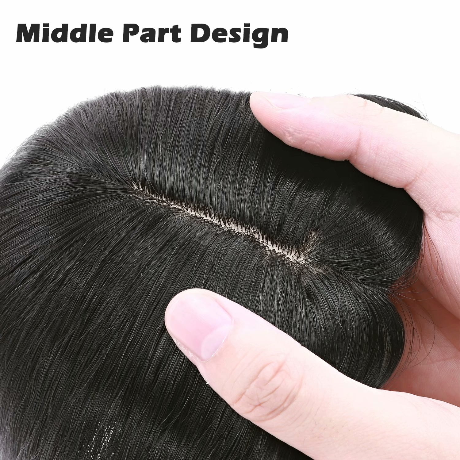 Benehair Women's Hairpieces Silk Base Clip In Topper Toupee Hairpiece With Bangs Hair Loss Black Seamless