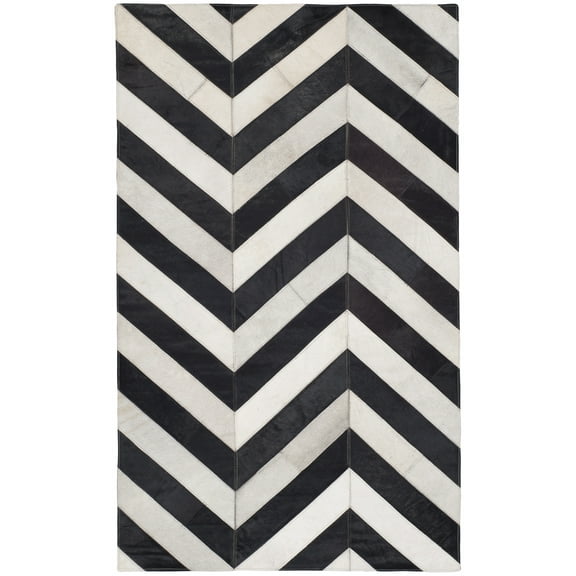 SAFAVIEH Studio Leather Brenton Chevron Area Rug, White/Black, 4' x 6'