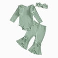 thumbnail image 5 of TOWED22 Baby Girl Clothing 3-Piece Sets Outfits Fall Winter Long Sleeve Round Neck Graphic Print Bodysuit Romper Ribbed Pants Headband Jumpsuit Set(Green,6-12 M), 5 of 5