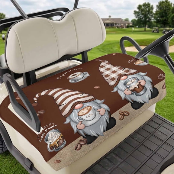 Golf Cart Seat Covers for 2 Seater, Coffee Gnomes Soft Microfiber Cart Seat Towel Blanket, Coffee Beans Cups Brown Absorbent Breathable Non Slip Bench Seats Protector for Golf Course 51"x31"