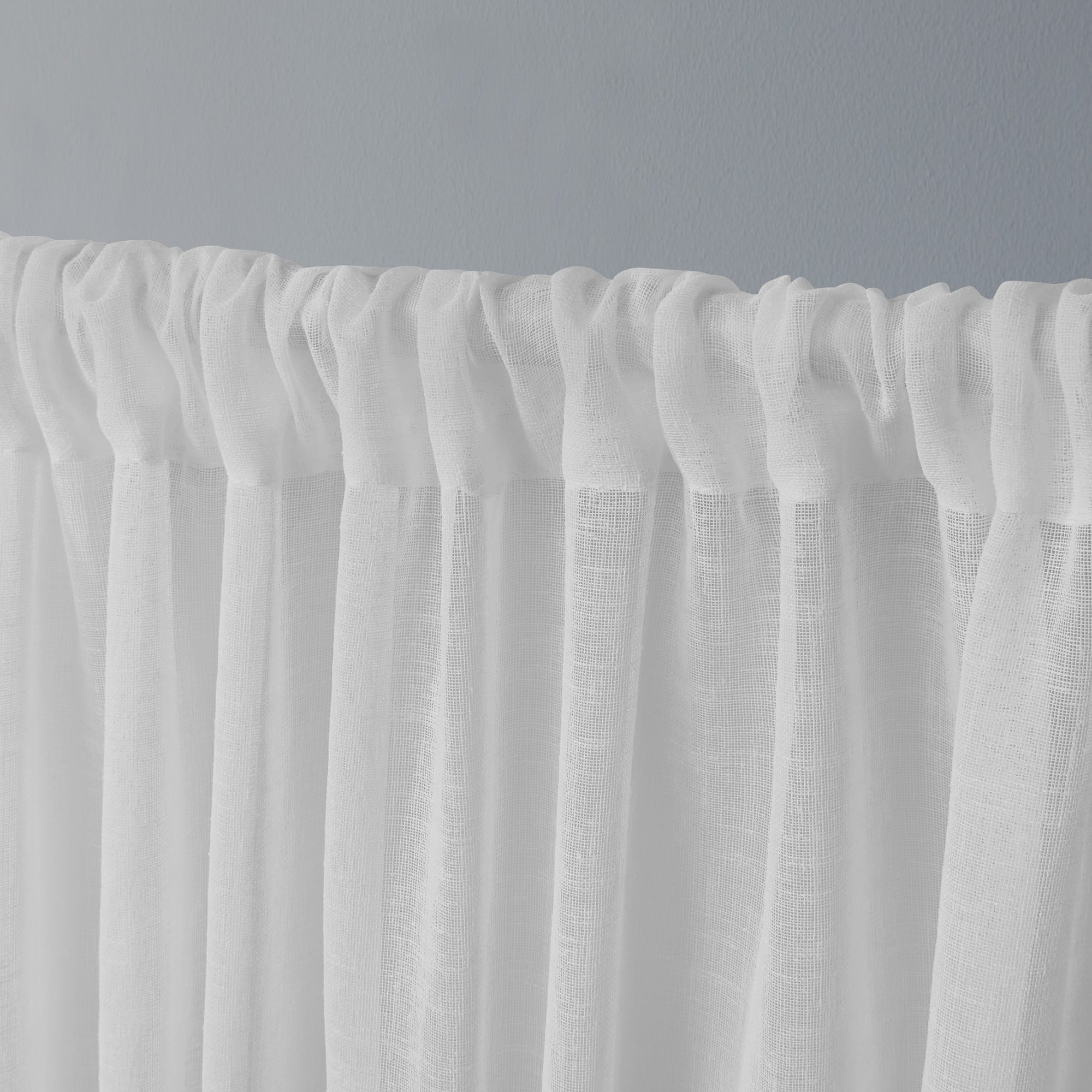 Exclusive Home Curtains Belgian Textured Linen Look Jacquard Sheer Rod Pocket Curtain Panel Pair, 50x63, Winter White