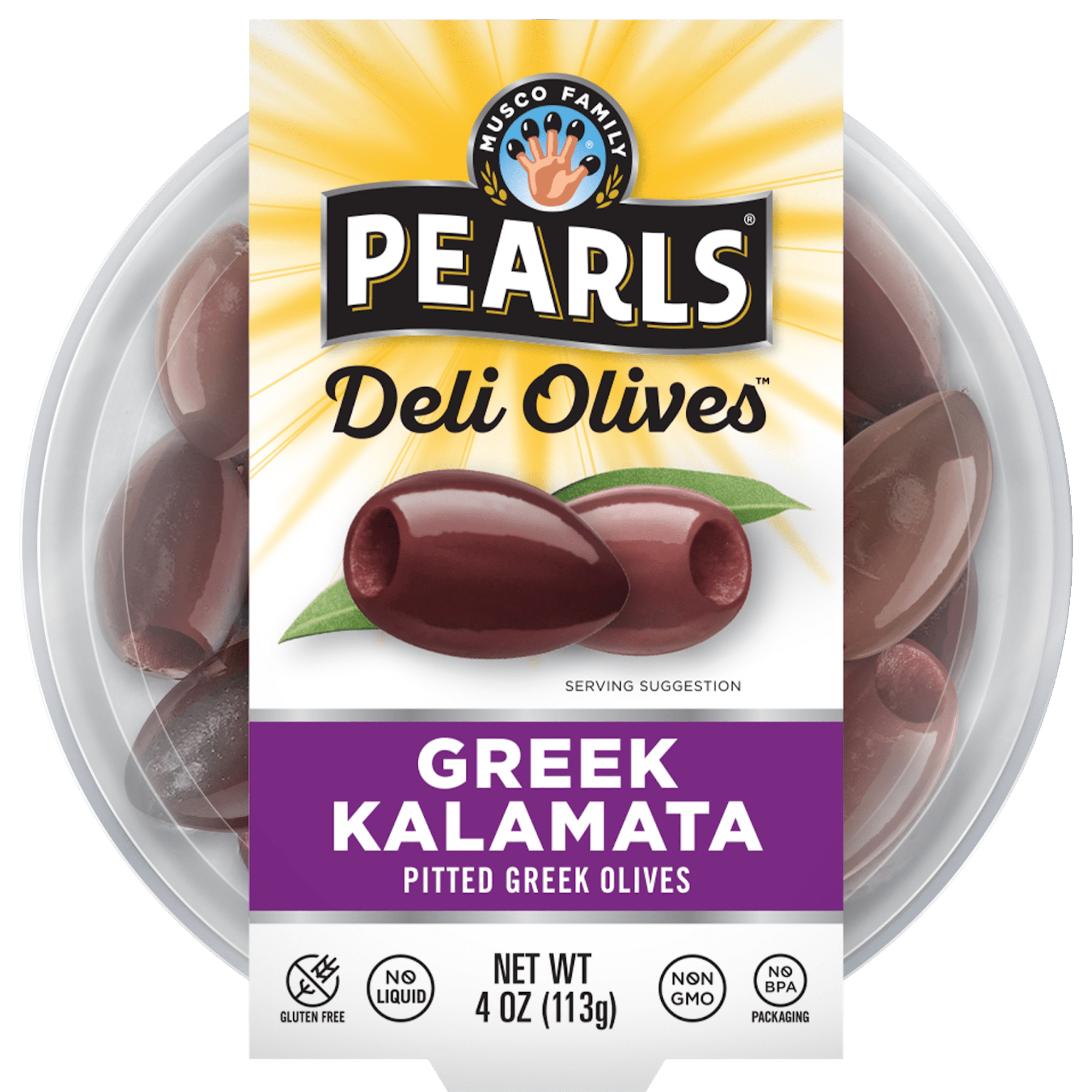 (2 pack) Pearls - Deli Olives Kalamata Pitted Greek Olives 4oz Tub.  Allergens Not Contained.