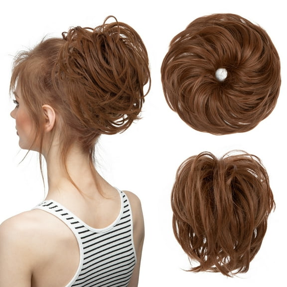 Namzi Tousled Updo Messy Hair Bun,Clip in Hair Chignon with Side Comb Natural Adjustable Versatile Synthetic Hair Scrunchies for Women Girls,Light Auburn
