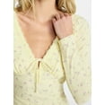 thumbnail image 4 of No Boundaries Tie Front Lace Trim Top with Long Sleeves, Women’s XXS-XXL, 4 of 6