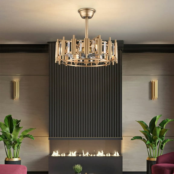 20 Inch Ceiling Fan LED Light, Round Chandelier Fandelier Pedant Lamp with Remote Control for Home