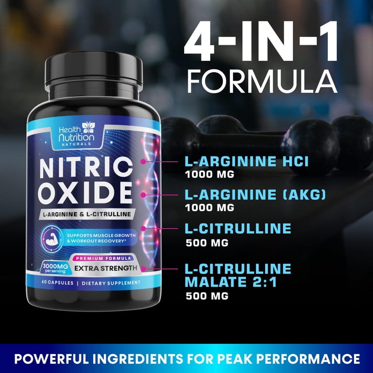 Extra Strength Nitric Oxide Supplement - L Arginine, Citrulline, AAKG, Beta  Alanine, 60 Capsules - Walmart.com