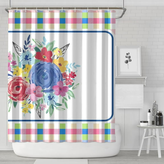 Pioneer Colorful Floral Shower Curtain for Bathroom Home Decor Bathtubs Waterproof Fabric Curtain with 12 Hooks 84x72in