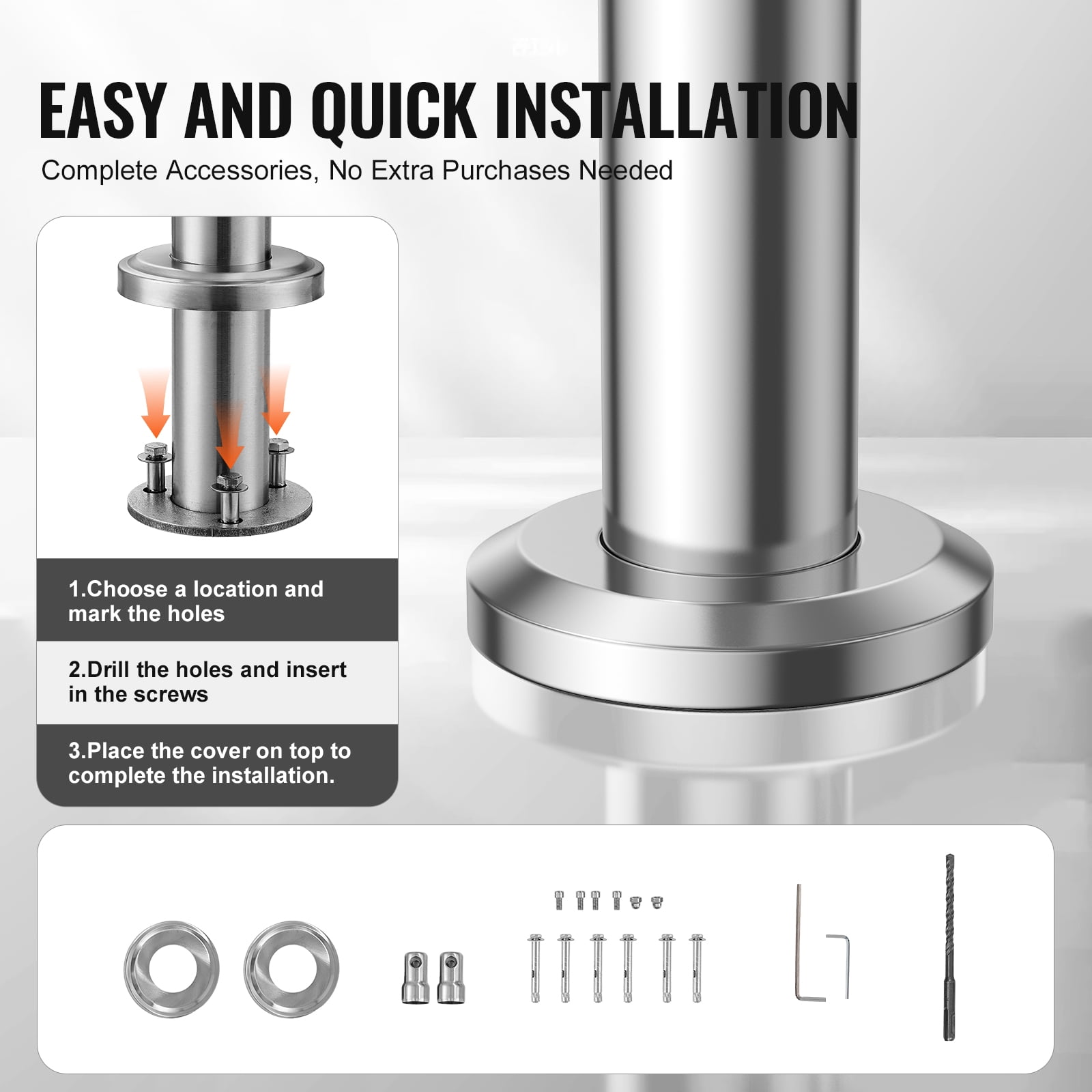 KFFKFF Handrails for Outdoor Steps, 70.9 in/180 cm Stair Rail Kit, Durable Stainless Steel Railings with Installation Accessories, Double-Column Handrails for Porch, Deck, and Senior Safety