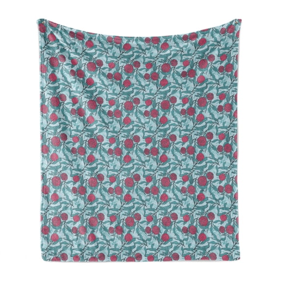Floral Soft Flannel Fleece Blanket, Hand Drawn Like Peony Flowers and Leaves on Background of Silhouettes, Cozy Plush for Indoor and Outdoor Use, 70" x 90", Baby Blue and Multicolor, by Ambesonne