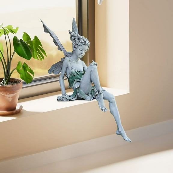 SMKE Sitting Fairy Statue Garden Ornament Resin Craft Landscaping Yard Decoration Park Lawn Decoration Home Patio Garden White fairy statues for garden fairy statues and figurines White