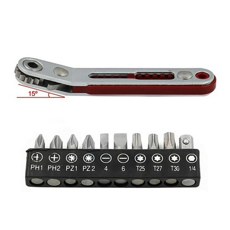 

Elbow Head Mini Ratchet Wrench 90 Degree Offset Screwdriver Handle With Bit Set