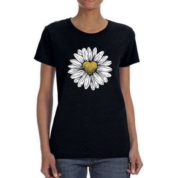 Flower Sketch With Heart Center Women T-Shirt, Female 3X-Large