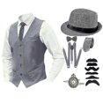 thumbnail image 3 of 8 Pcs Mens 1920s Gatsby Gangster Costume With Accessories Halloween Cosplay Carnival Party Costumes, 3 of 5
