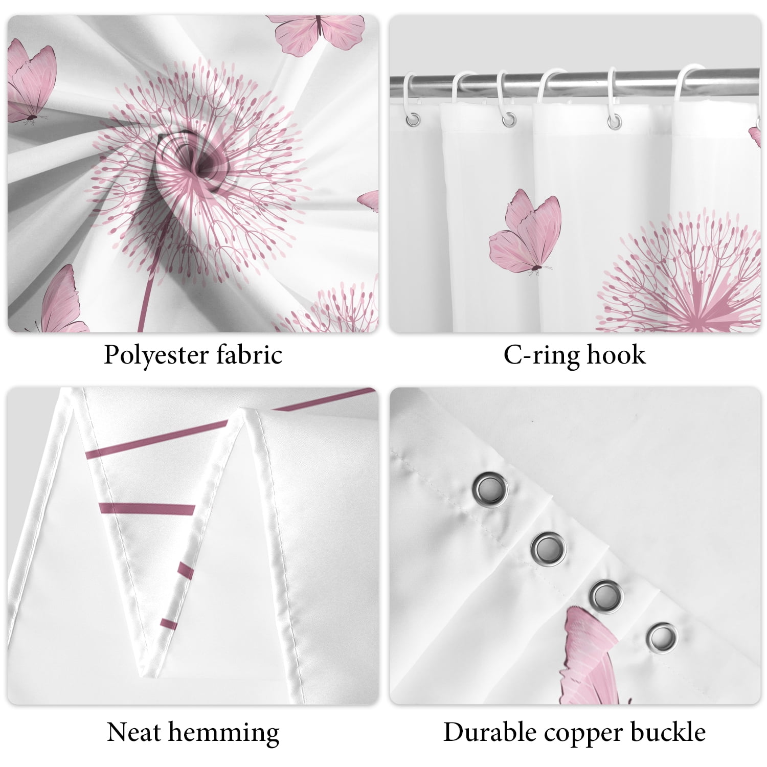 Farmhouse Rustic Shower Curtain ,Pretty Butterfly Dandelion Bathroom Decor Curtain，72x72inch