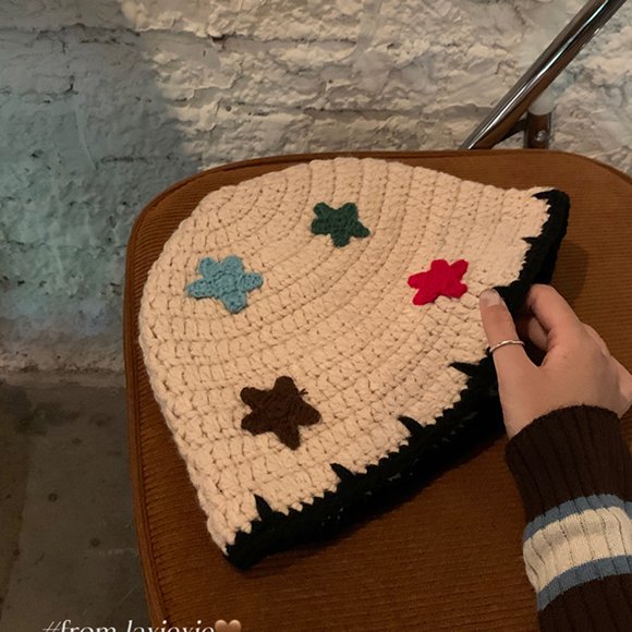 Zhengup Handmade Knitted Wool Hat Star Fisherman Hat Female Winter Version Of The Face Face Small Head Enclosure Barrel Hat To Keep The Hood