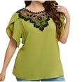 thumbnail image 1 of Posijego Hauts pour Femmes Grande Taille Blouses d'Été Fluides à Manches Courtes Col Rond Chemises Décontractées Hauts Habillés, 1 of 5