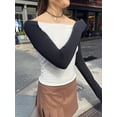 thumbnail image 3 of FOCUSNORM T-Shirts à Manches Longues Manches Courtes Femmes Col Rond Slim Slim Fit, 3 of 6