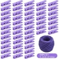 thumbnail image 2 of 50pcs Purple Mini Wooden Pegs Pins Hardwood Photo Clips Clothespins Non Slip Laundry Pegs with 1 Roll Natural 50 M Jute Twine for Paper Photo Hanging Arts Crafts Decor, 2 of 7