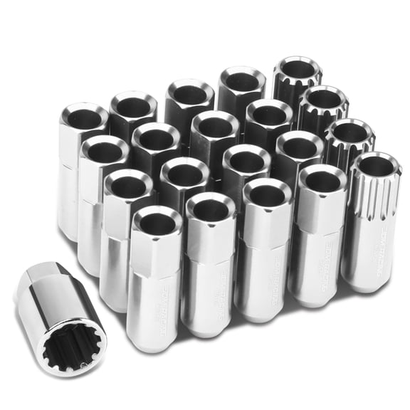 DNA Motoring Open-End Aluminum Silver 16 Lug 4 Lock Nuts Adapter M12X1.25 20mm OD/60mm Tall
