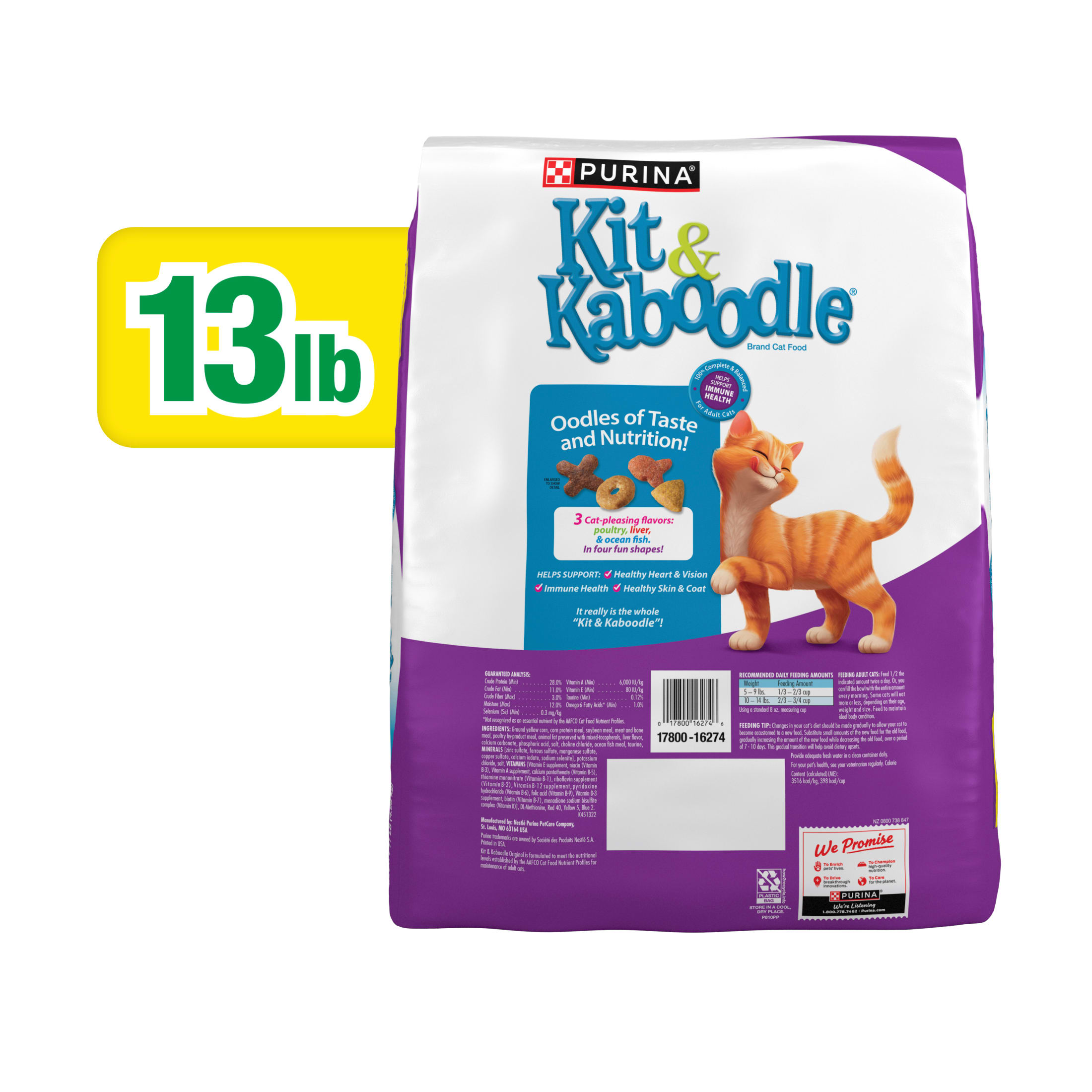 Purina Kit & Kaboodle Original Chicken, Liver & Fish Dry Cat Food, 13 lb photo 2
