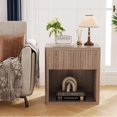 thumbnail image 1 of YUSAZENS 1 Pair Hollow Board Bedside Tables with Drawer - Thickened Durable Desktop, Rounded Corners, Wave Pattern & Light Walnut Color, Easy Installation, 1 of 8