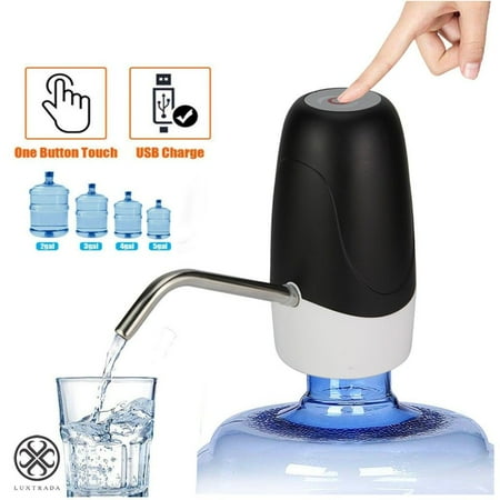 

Luxtrada Automatic Electric Water Pump Dispenser Portable Drinking Water Pump Dispenser Switch with LED Light USB Android Charge Port for Home Kitchen Office -Black